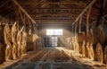 Barn Interior With Hay Bales and Sunlight Royalty Free Stock Photo