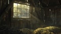 barn interior with sunlight streaming through a window Royalty Free Stock Photo