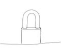 Barn lock one line art. Continuous line drawing of entrance, rusty, steel, padlock, key, exterior, storage, latch, barn