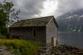 Barn in a norwegian fjord