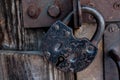 Barn old rusty lock on the door. Royalty Free Stock Photo
