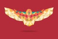 Barn owl flying geometric absract red background