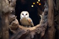 barn owl in a hollow tree at dusk Royalty Free Stock Photo