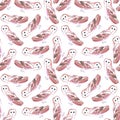 Barn owl or Tyto alba bird seamless watercolor birds painting background