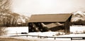 Patriotic Barn in snowy moutains Royalty Free Stock Photo