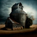 barn silo at dusk in the American Midwest GENERATIVE AI, GENERATIVE, AI, Royalty Free Stock Photo