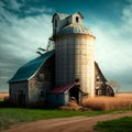 barn silo at dusk in the American Midwest GENERATIVE AI, GENERATIVE, AI, Royalty Free Stock Photo