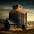 barn silo at dusk in the American Midwest GENERATIVE AI, GENERATIVE, AI, Royalty Free Stock Photo