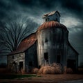 barn silo at dusk in the American Midwest GENERATIVE AI, GENERATIVE, AI, Royalty Free Stock Photo