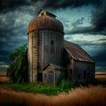 barn silo at dusk in the American Midwest GENERATIVE AI, GENERATIVE, AI, Royalty Free Stock Photo