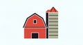 A barn and silo. The barn features a gabled roof, a large rectangul Royalty Free Stock Photo