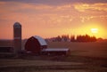 Barn and Silo at sunset, Royalty Free Stock Photo