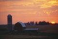 Barn and Silo at sunset, Rolling Hills, IA Royalty Free Stock Photo