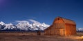 Teton Wyoming Barn at sunset mountains Royalty Free Stock Photo