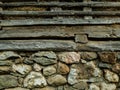 Barn Wall Half Made Of Stones And Half Wooden