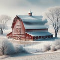 Barn in Winter Wonderland: Red Barn Covered in Snow Royalty Free Stock Photo