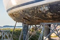 Barnacle growth on the hull of a sailboat. Ready to be scraped, cleaned and coated with antifouling paint