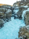 Barnafoss waterfall in winter season, Iceland