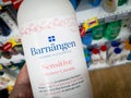 Barnangen logo on a shower cream liquid soap bottle for sale. Royalty Free Stock Photo