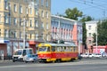 Barnaul, Russia, August, 17, 2016. Tram on Lenin Avenue in Barnaul, Russia