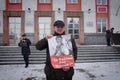 The demonstrator stands with a poster ` Russia without Putin`