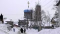 Barnaul, Russia, JANUARY, 20, 2020. Pokrovsky cathedral on Nikitin street in Barnaul in the winter, Russia Royalty Free Stock Photo