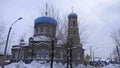 Barnaul, Russia, JANUARY, 20, 2020. Pokrovsky cathedral on Nikitin street in Barnaul in the winter, Russia Royalty Free Stock Photo