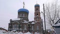 Barnaul, Russia, JANUARY, 20, 2020. Pokrovsky cathedral on Nikitin street in Barnaul in the winter, Russia Royalty Free Stock Photo