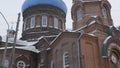 Barnaul, Russia, JANUARY, 20, 2020. Pokrovsky cathedral on Nikitin street in Barnaul in the winter, Russia Royalty Free Stock Photo