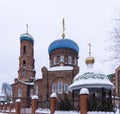 Barnaul, Russia, JANUARY, 20, 2020. Pokrovsky cathedral on Nikitin street in Barnaul in the winter, Russia