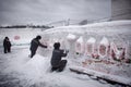 Prisoners in winter clothing in a maximum security prison