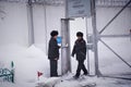 Prisoners in winter clothing in a maximum security prison