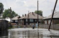 Locals move around the streets by boat. The Ob river, which came out of the banks, flooded the outskirts of the city.