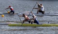 Barnaul, Russia - May 23, 2021: Estonian and Canadian athletes competing in C1 M event in 2021 ICF Canoe Sprint World Cup and