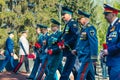 High-ranking military men go with flowers to lay them at the monument in honor of May 9