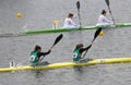 Barnaul, Russia - May 22, 2021: Mexican athletes B. Gutierrez and B. Briones competing in K2 W event in 2021 ICF Canoe Sprint