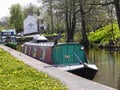 Narrow boat on the Leeds Liverpool Canal at Barnoldswick in Lancashire UK