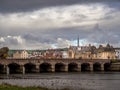 Barnstaple medieval Long Bridge which spans the River Taw in North Devon. Royalty Free Stock Photo