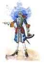 Baron Munchausen, a fairy-tale character. Watercolour drawing. Format jpg