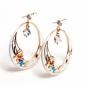 Baroness Inspired Gold Hoop Earrings With Rhinestones And Colored Crystals Royalty Free Stock Photo