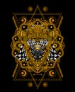 Illustration vector Barong bali culture icon form bali-indonesia with sacred geometry pattern on black background. Royalty Free Stock Photo