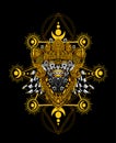 Illustration vector Barong bali culture icon form bali-indonesia with sacred geometry pattern on black background. Royalty Free Stock Photo