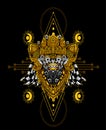 Illustration vector Barong bali culture icon form bali-indonesia with sacred geometry pattern on black background. Royalty Free Stock Photo