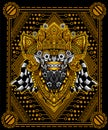 Illustration vector Barong bali culture icon form bali-indonesia with sacred geometry pattern on black background. Royalty Free Stock Photo