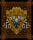 Illustration vector Barong bali culture icon form bali-indonesia with sacred geometry pattern on black background. Royalty Free Stock Photo