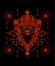 Illustration vector Barong bali culture icon form bali-indonesia with sacred geometry pattern on black background. Royalty Free Stock Photo