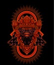 Illustration vector Barong bali culture icon form bali-indonesia with sacred geometry pattern on black background. Royalty Free Stock Photo