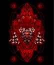 Illustration vector Barong bali culture icon form bali-indonesia with sacred geometry pattern on black background. Royalty Free Stock Photo