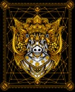 Illustration vector Barong bangkung culture icon form bali-indonesia with sacred geometry pattern on black background.