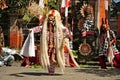 Barong and Kris dancer performing at the stage with their colorful costume